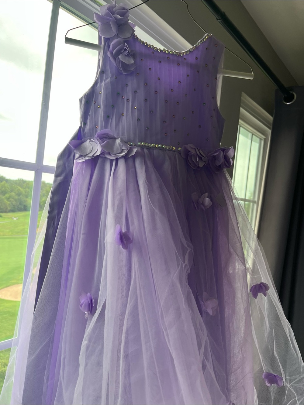 Lavender Tulle Formal Dress for Girls with Beaded Bodice